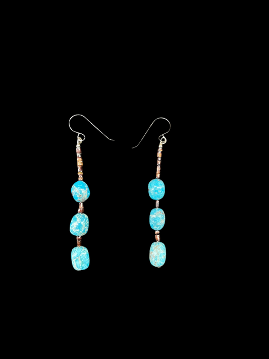 Pin Shell and Turquoise Nugget Dangle Earrings