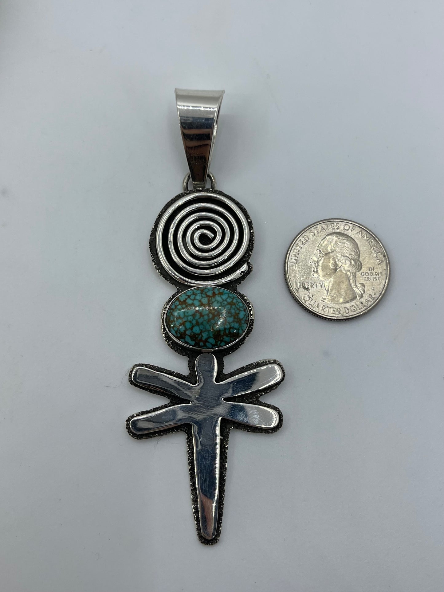 Dragonfly Pendant with High Grade Kingman Turquoise by Alex Sanchez, Navajo