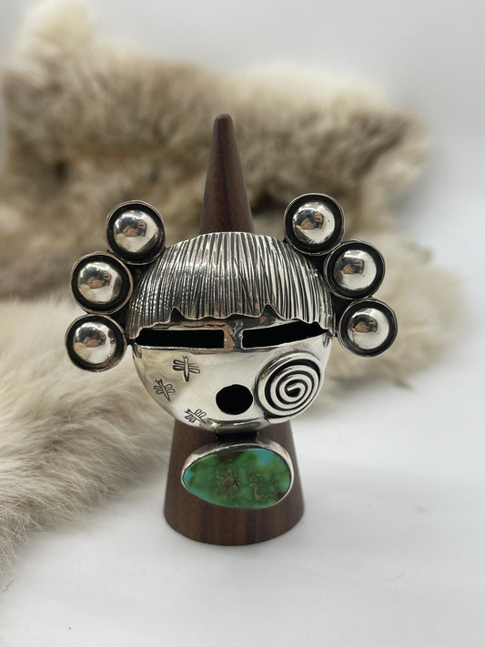 8.5 Sonoran Gold Turquoise Maiden Face Ring by Alex Sanchez, Navajo