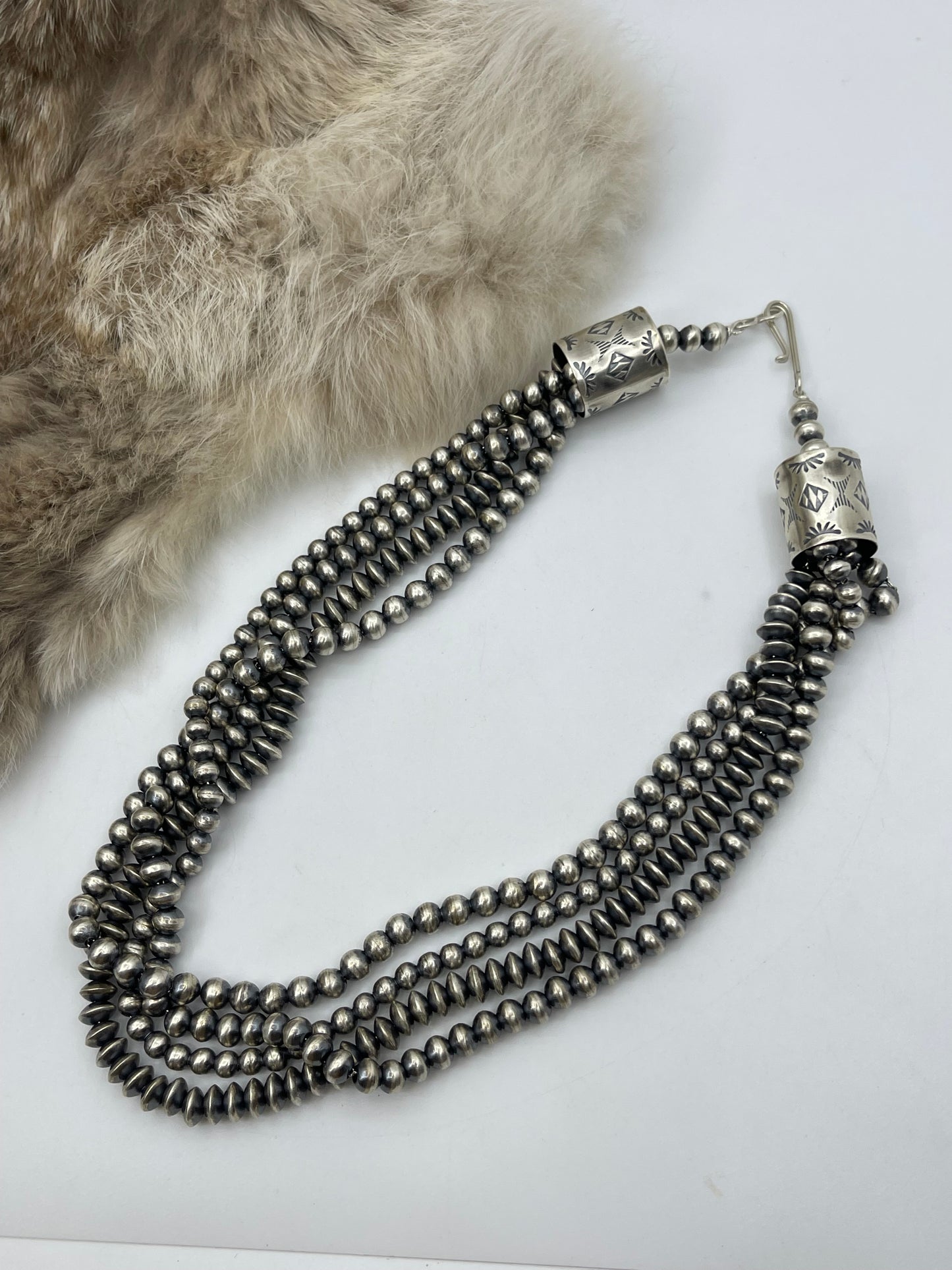 18” 4 Strand 5mm-7mm Handmade Navajo Pearls by Rena Begay, Navajo