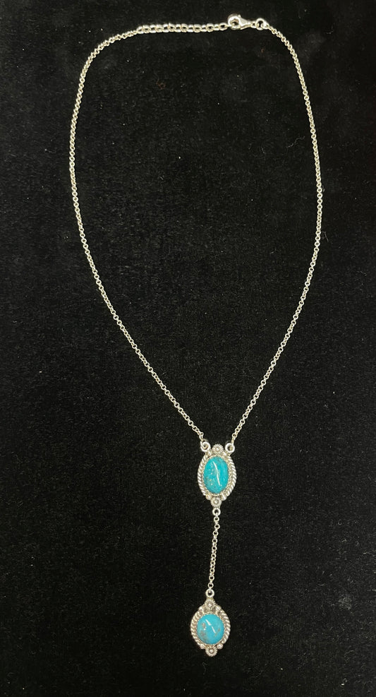 17" + 2" Two Stone Turquoise Drop Lariat Necklace by Zia