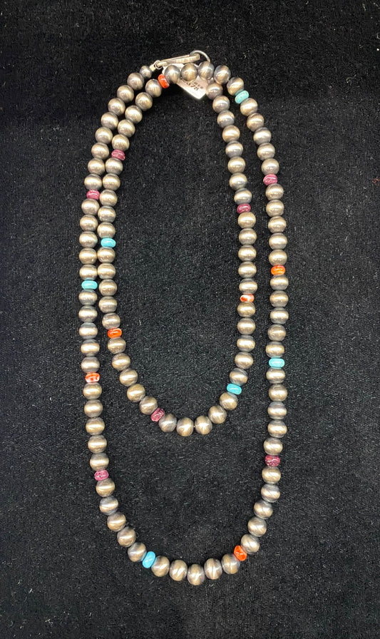 36" 8mm Navajo Pearls with Spiny Oyster Shell and Turquoise Beads