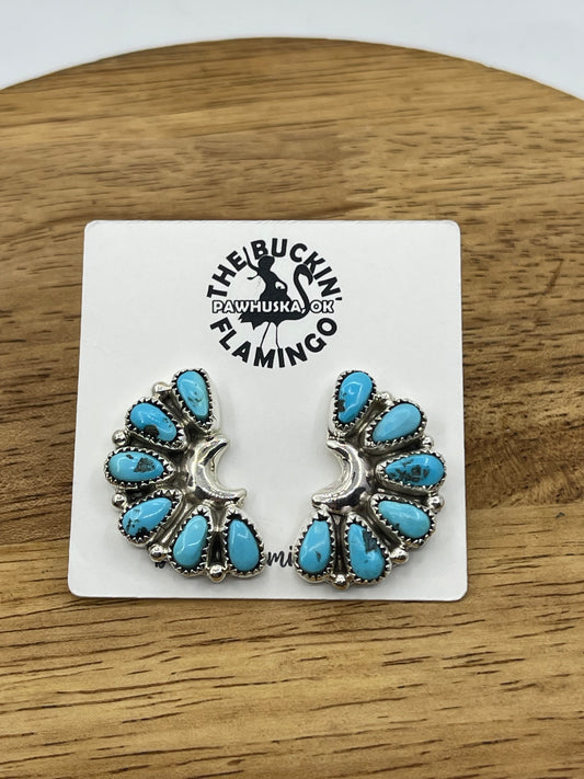 LOT 65 1/11 Turquoise Half Cluster Post Earrings by Justina Wilson, Navajo