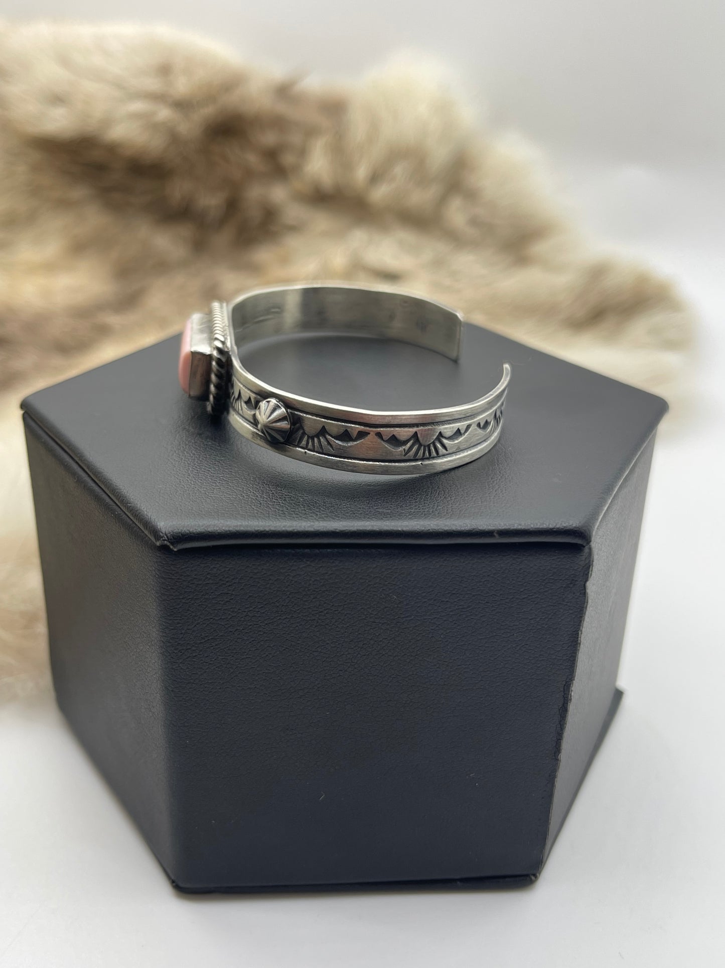 5.75”-7.75” Pink Conch Shell Bar Stacker Cuff by Rick Enriquez, Navajo