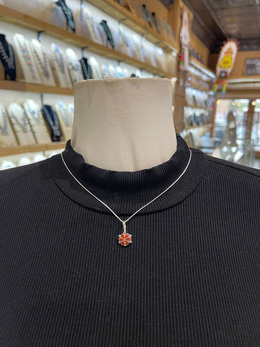18" Chain with Dark Orange Opal Necklace by Bernadette Lateyice, Zuni