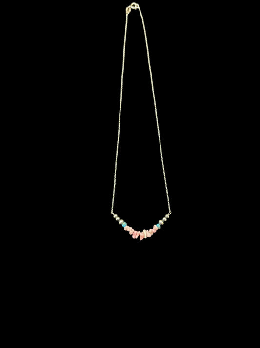 14" Pink Conch Shell and Turquoise Necklace
