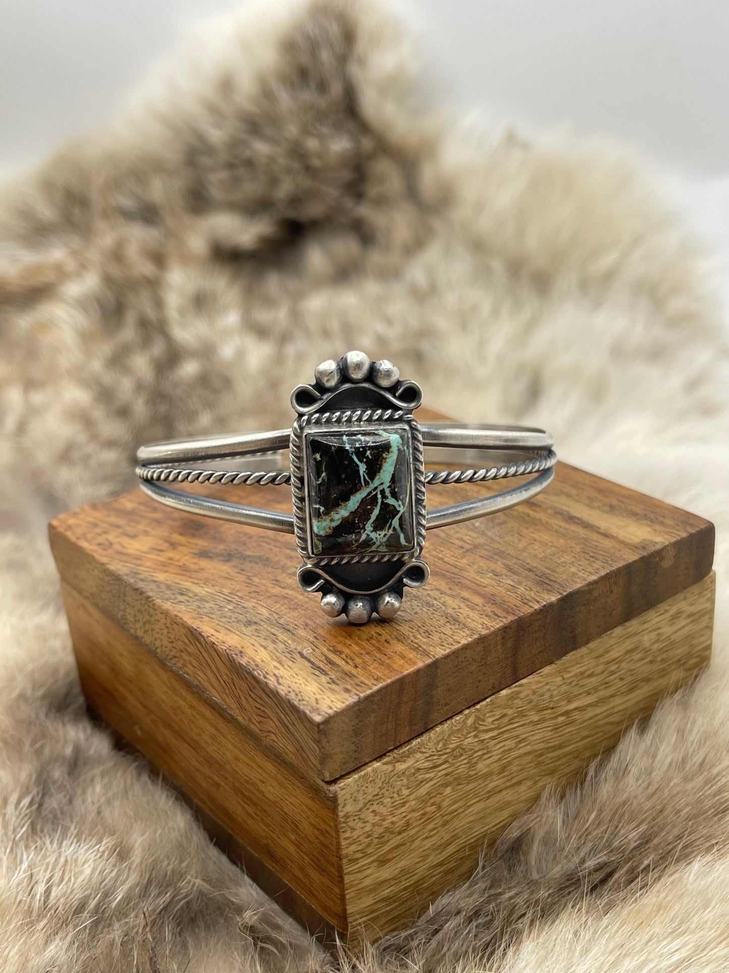 Black Jack Turquoise Cuff by Thompson Piaso, Navajo