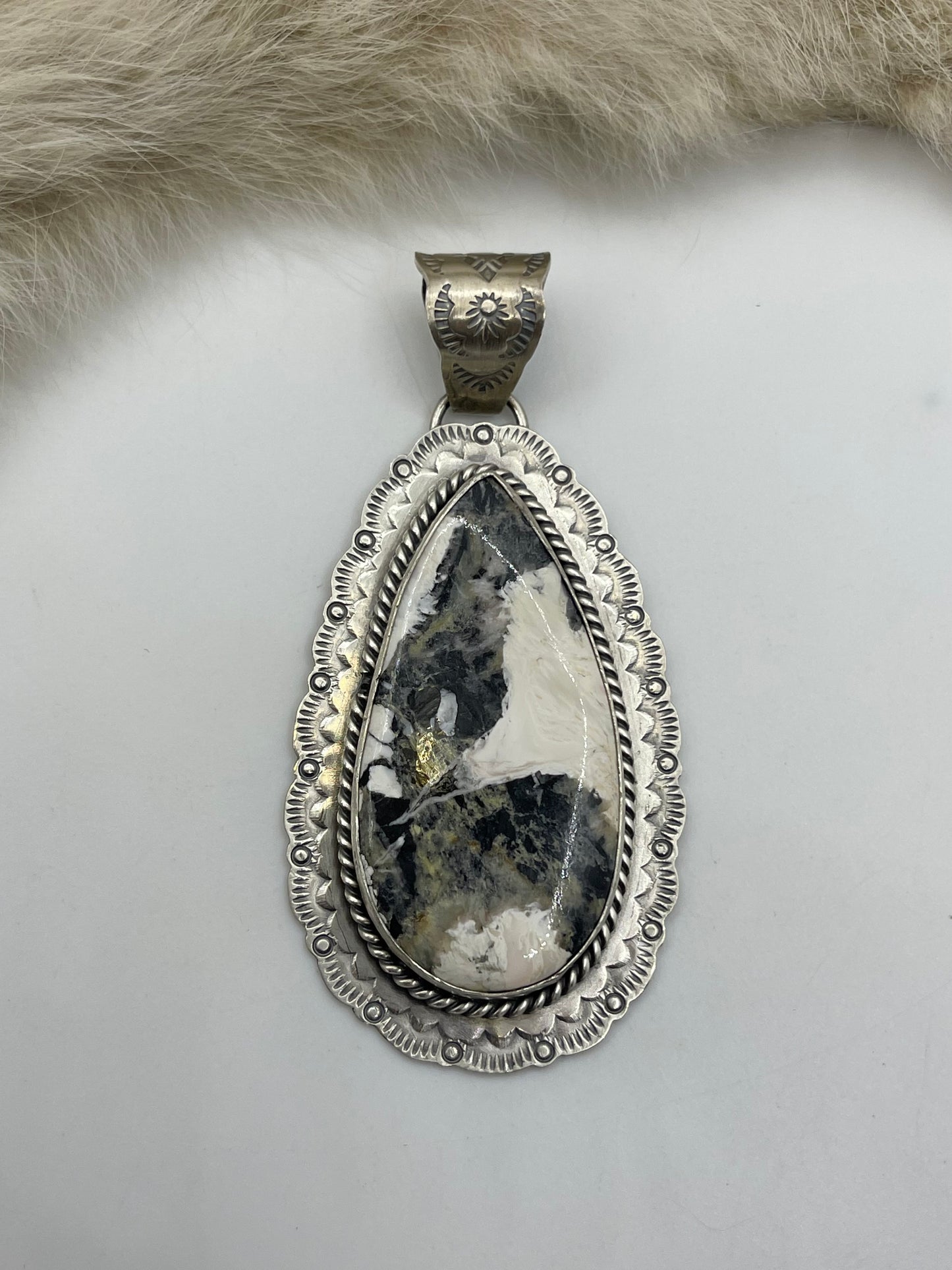 10mm Bale White Buffalo Pendant by Jeff Largo, Navajo