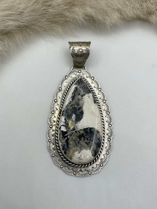 10mm Bale White Buffalo Pendant by Jeff Largo, Navajo