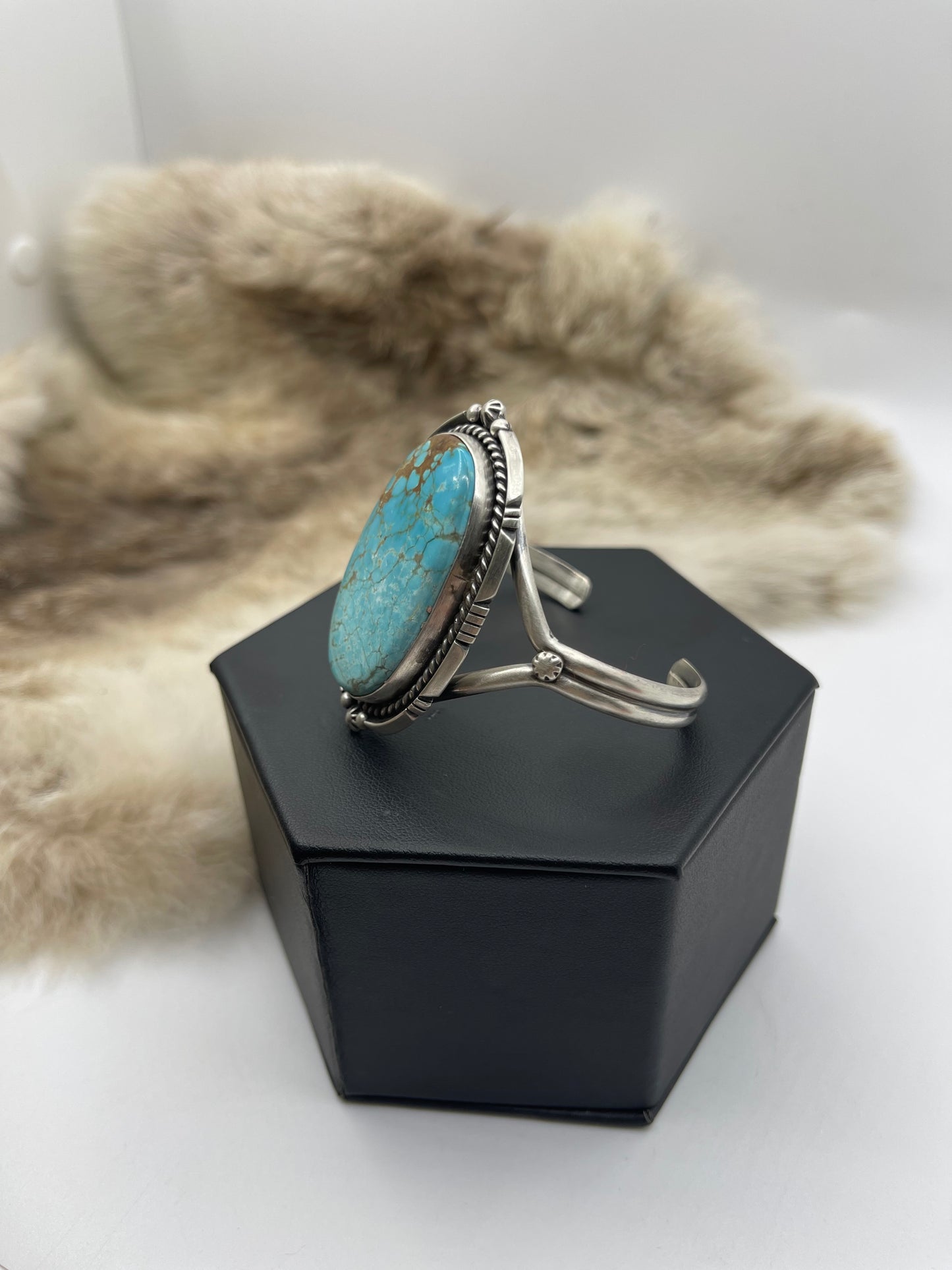 5.5”-7.25” #8 Turquoise Cuff by Eugene Belone, Navajo