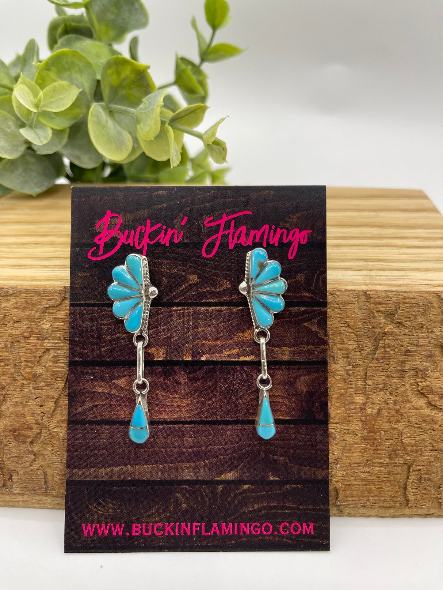 Kingman Turquoise Half Cluster Drop Earrings, Zuni