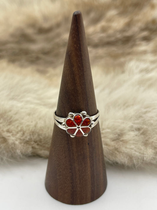 5.5 Dark Orange Opal Ring by Bernadette Hattie, Zuni