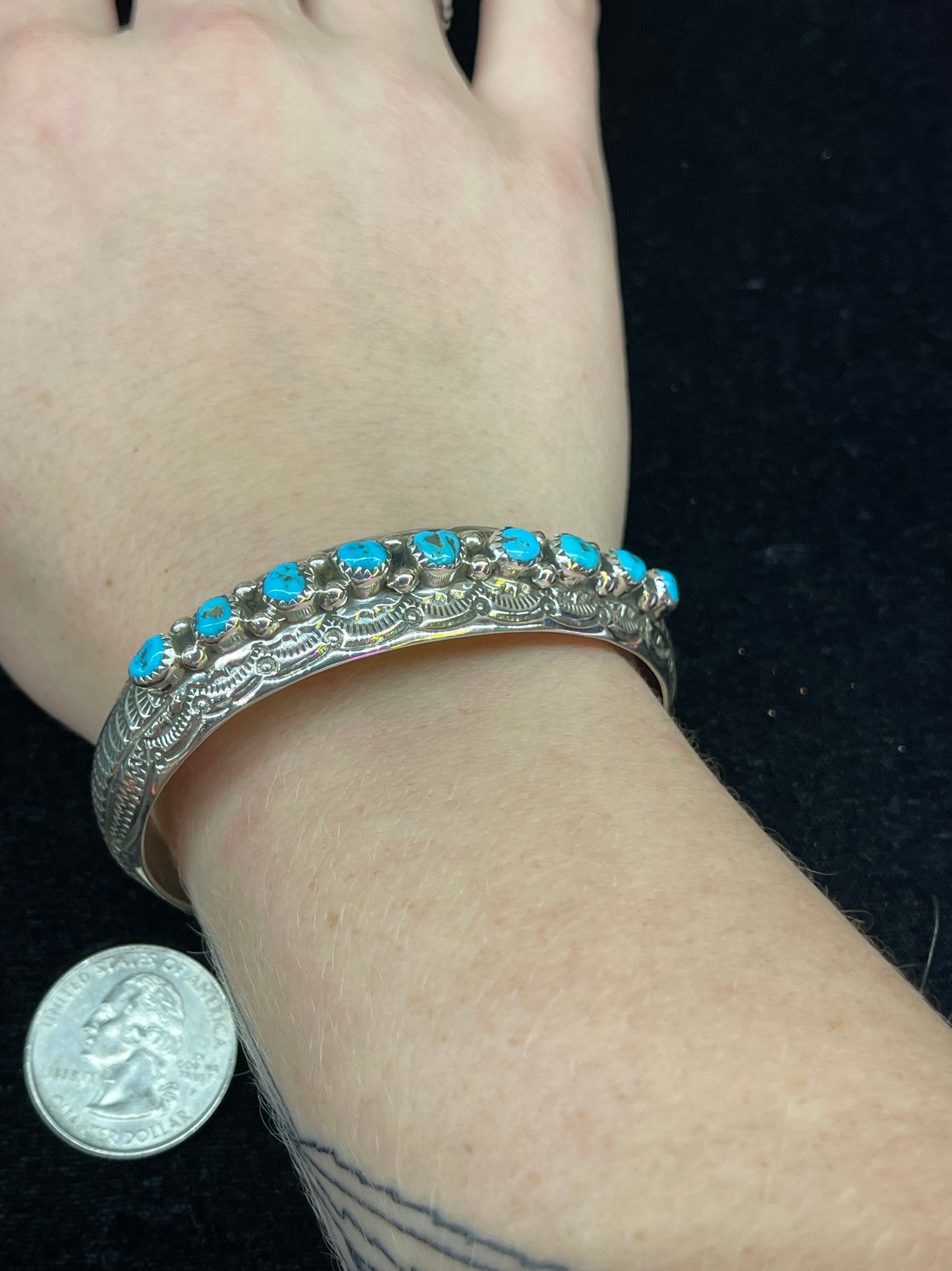 Turquoise Stone Cuff Bracelet by Glen & Irene Sandoval