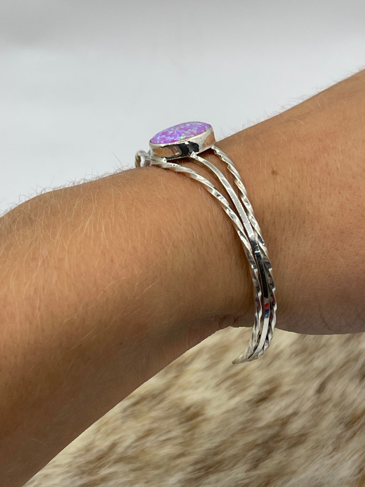5 1/2"-7" Pink Opal Cuff by Alice Sanders, Navajo