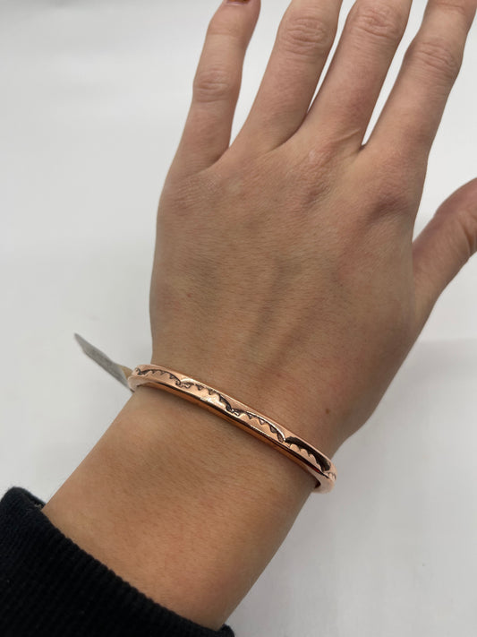 5 1/4"-7" Copper Stamped Cuff by Elaine Tahe, Navajo