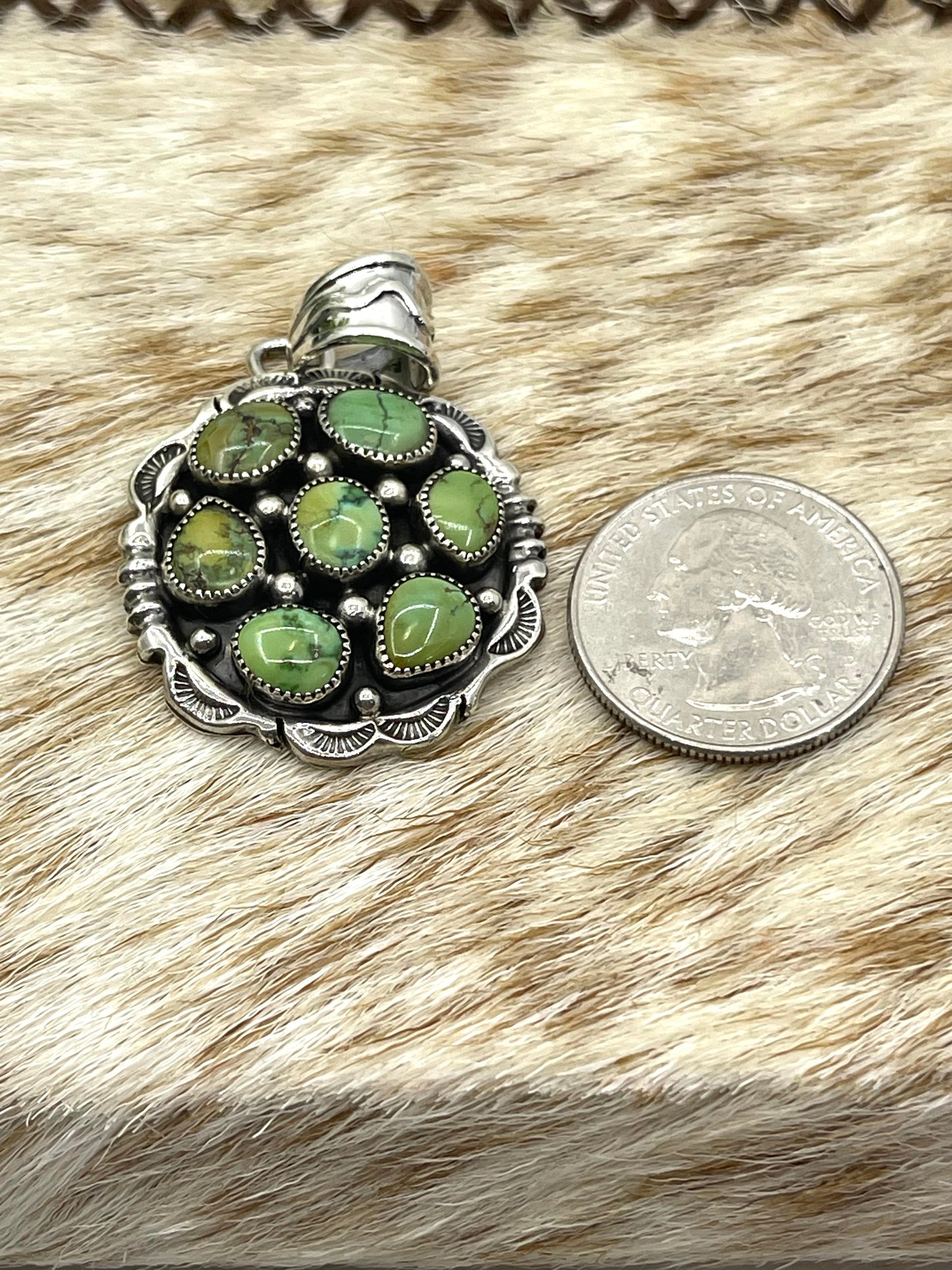 7 Stone Sonoran Gold Turquoise Pendant by Shawn Tulley, Navajo