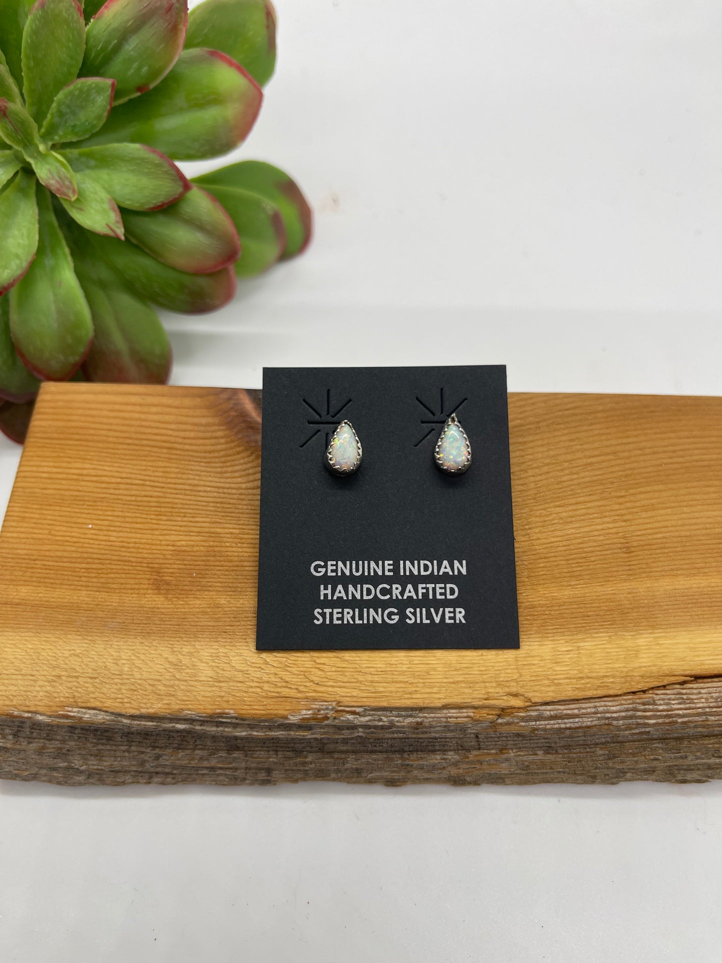 White Opal Teardrop Post Earrings by Robert Martinez, Navajo