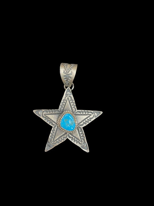 Sleeping Beauty Turquoise on a Silver Star Pendant by Kevin Billah, Navajo