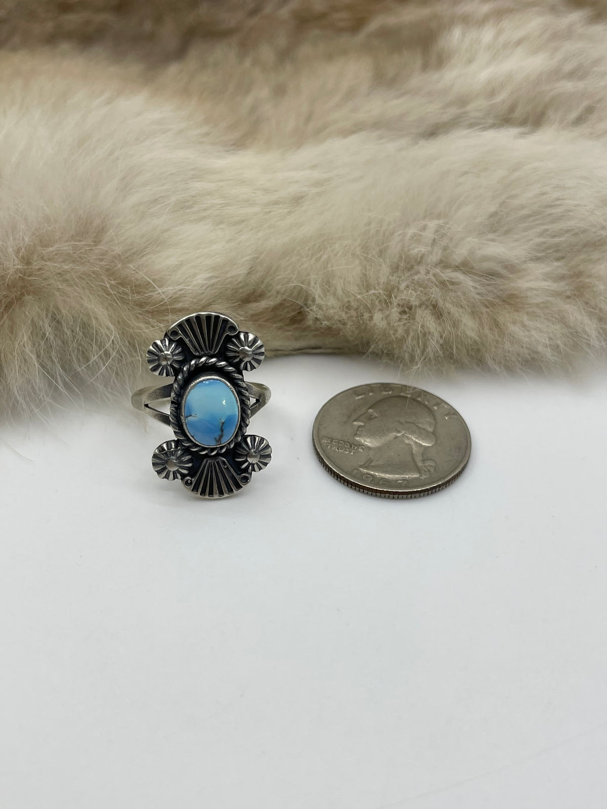 8.5 Golden Hills Turquoise Ring by Jerryson Henio, Navajo