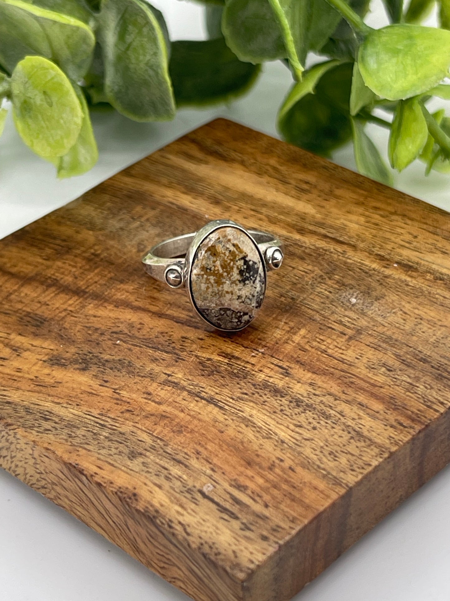 6.0 Thunder Mountain Turquoise Oval Ring by Scott Skeets, Navajo