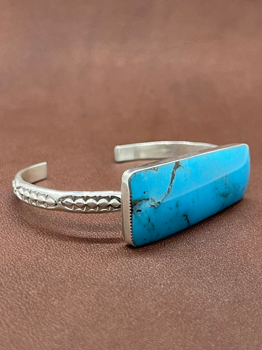 5 1/2"-7" Kingman Turquoise Bar Cuff by Bucky Belin, Navajo
