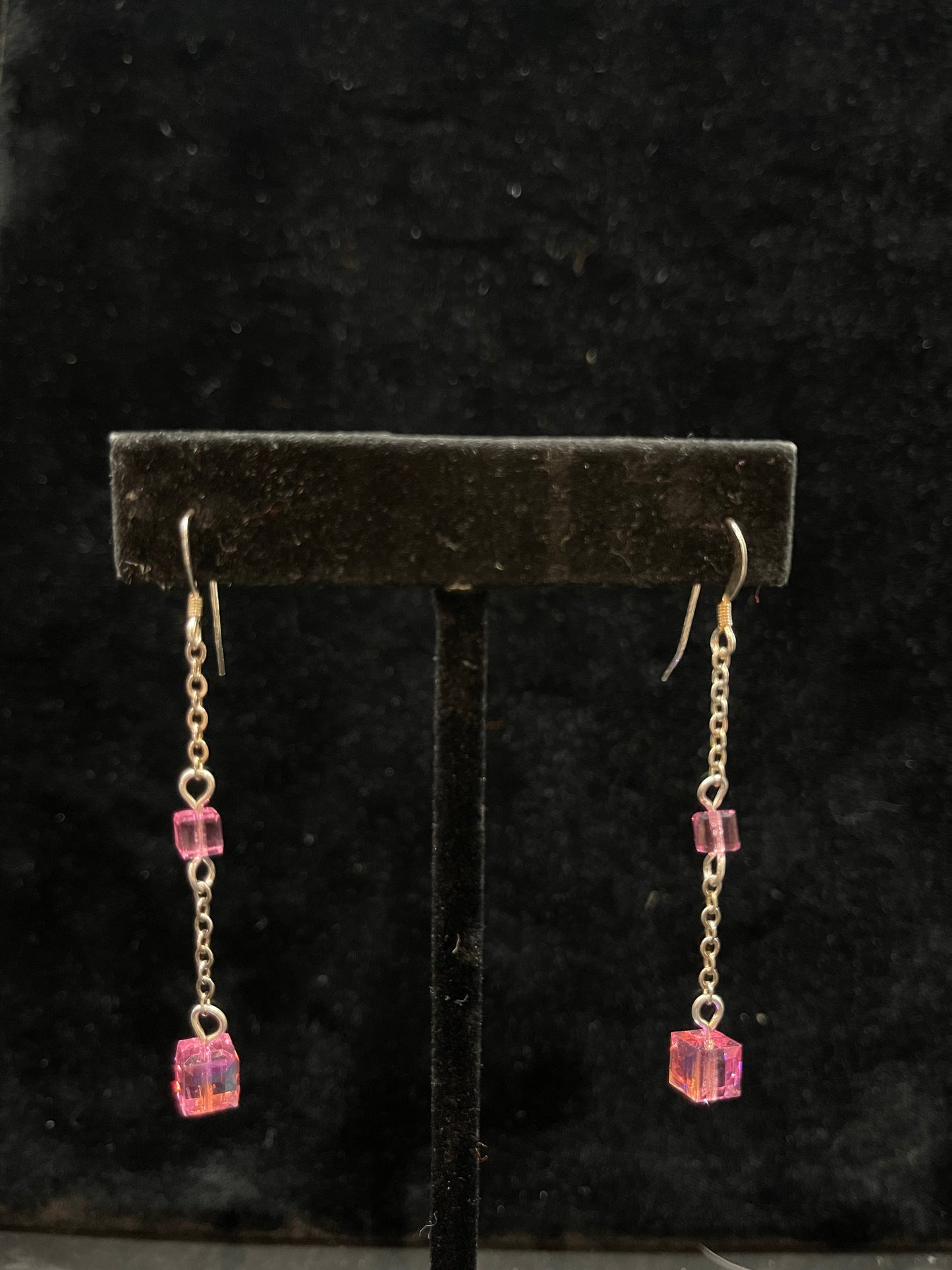 2 1/2" Pink Swarovski Crystal Dangle Earrings