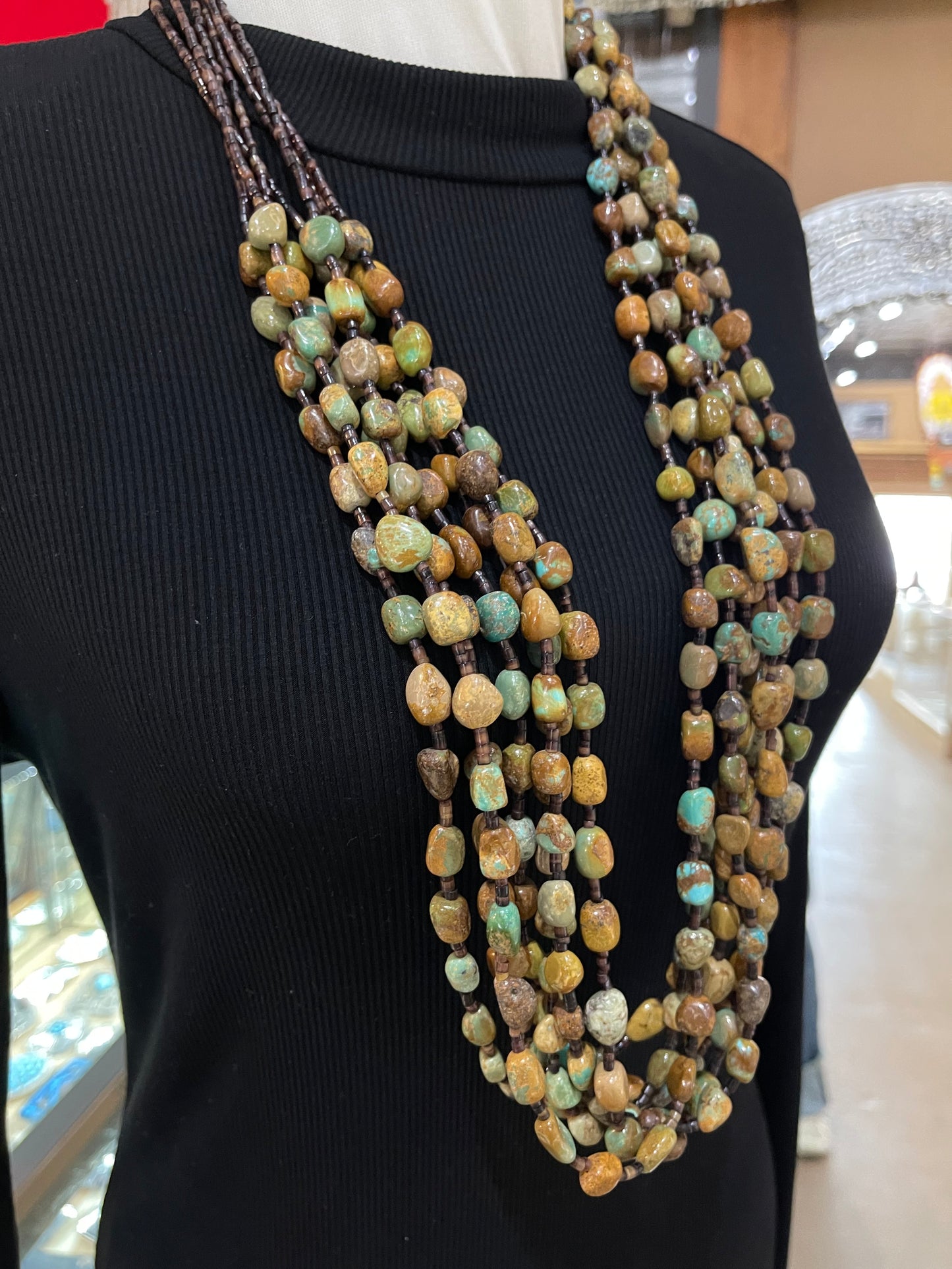 34” 7 Strand Royston Turquoise Beaded Necklace