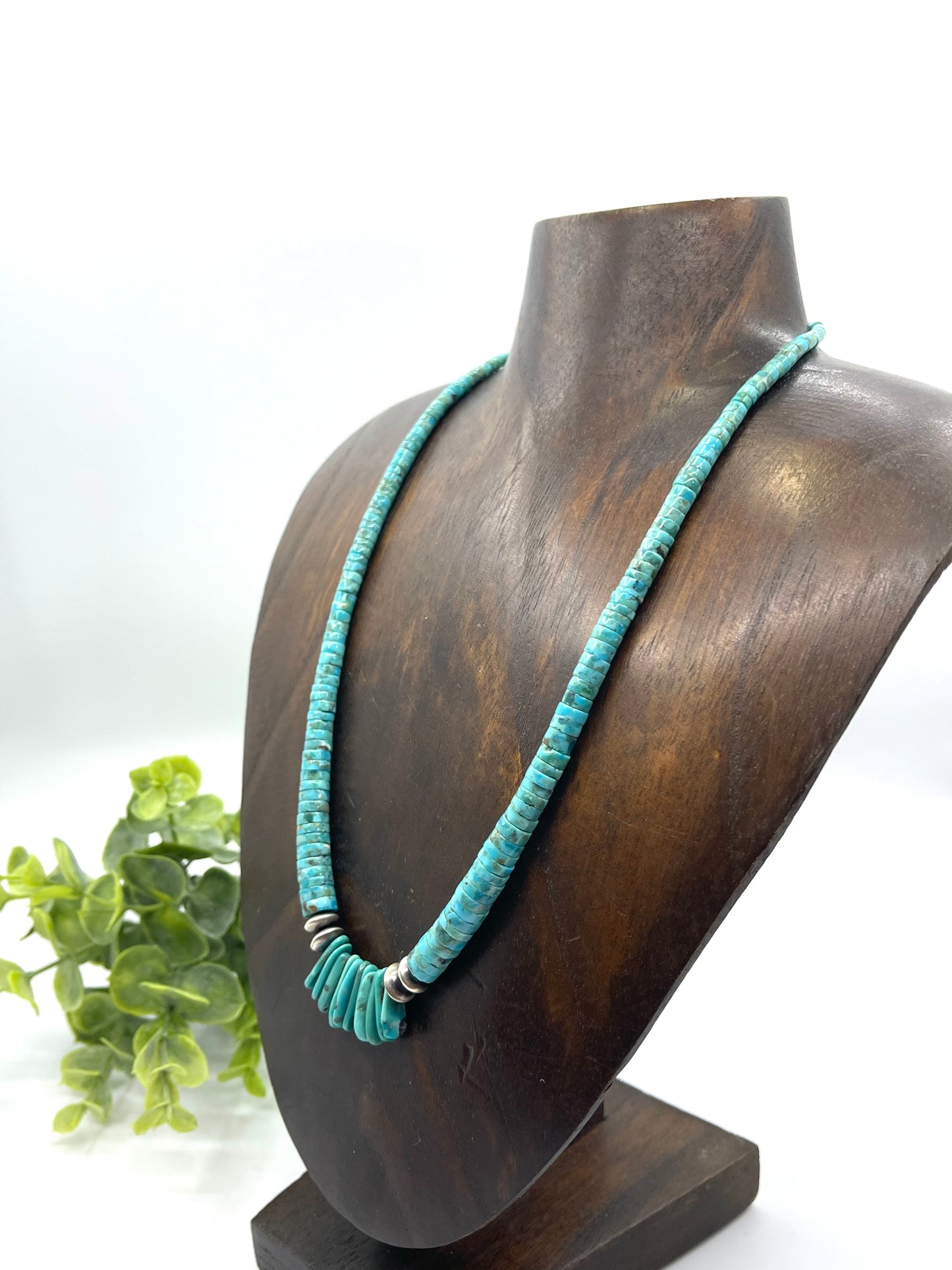 18" Graduated Turquoise Heishi Beads with Navajo Style Pearls & Slabs by Tammy Nolcott, Navajo