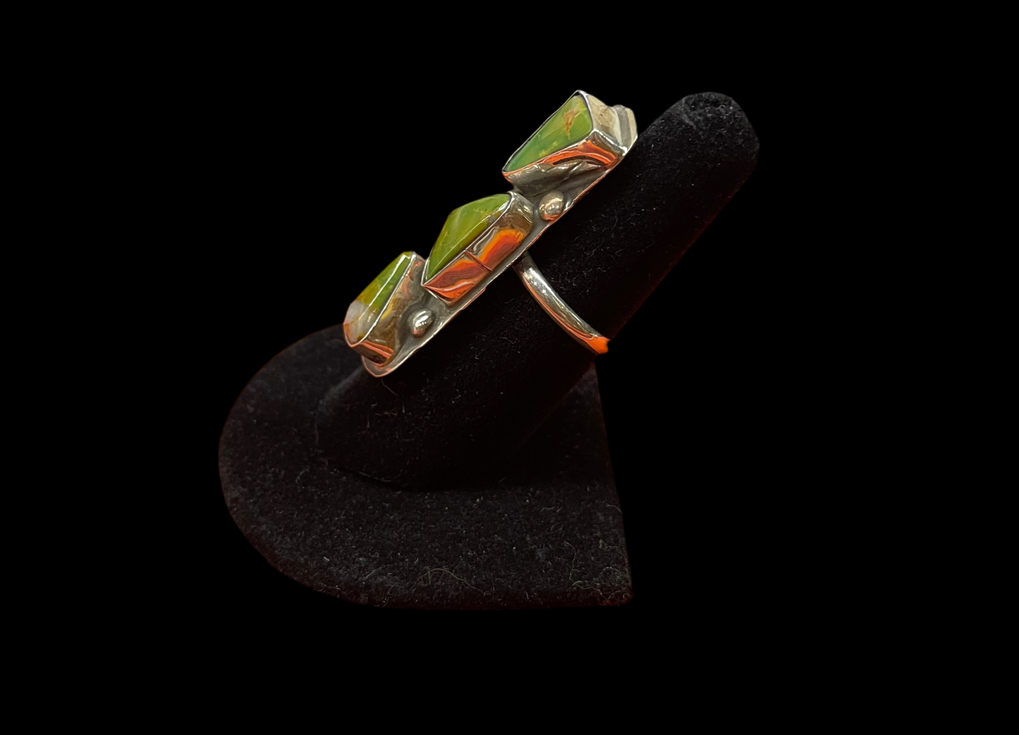 Royston Turquoise 3 Stone Adjustable Ring by Jude Candeleria, Zuni