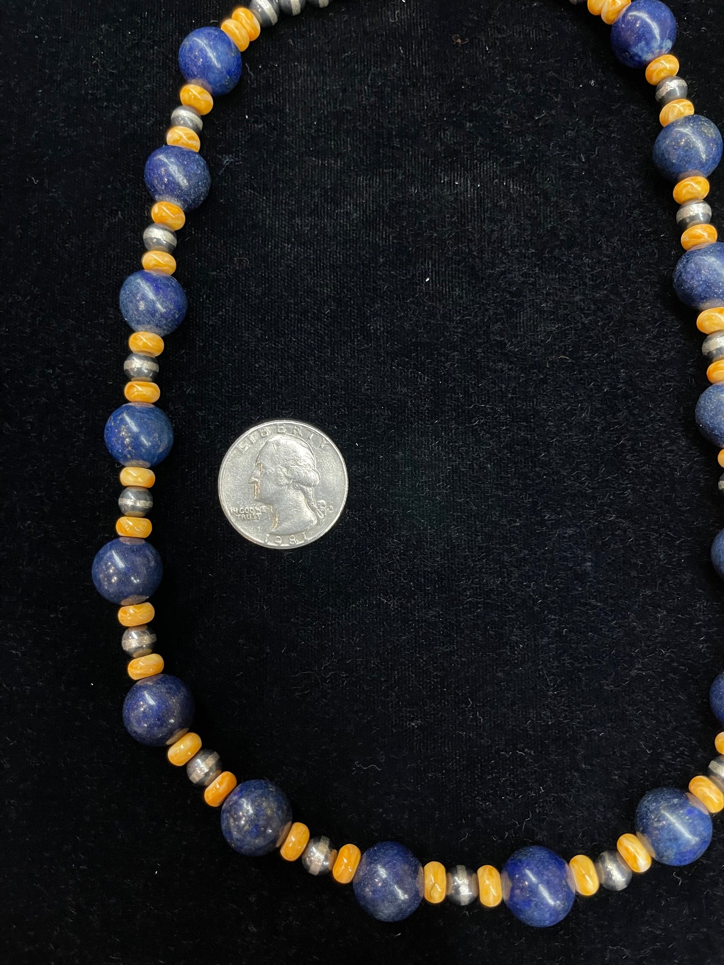 18" Lapis and Orange Spiny Oyster Necklace