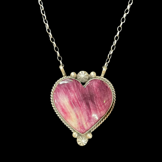 Purple Spiny Oyster Shell Heart Necklace by Alfred Martinez, Navajo