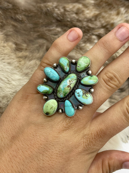 Adjustable Cluster Ring with Sonoran Gold Turquoise by Aldora Henry, Navajo