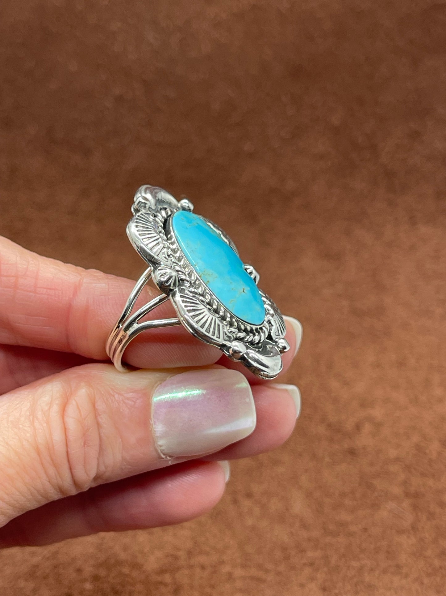 7.0 Turquoise Oval Ring by Daniel Dakai, Navajo