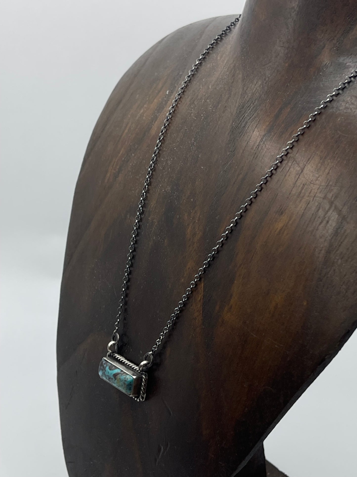 16" Small Kingman Turquoise Bar Necklace by Johnny Dixon, Navajo