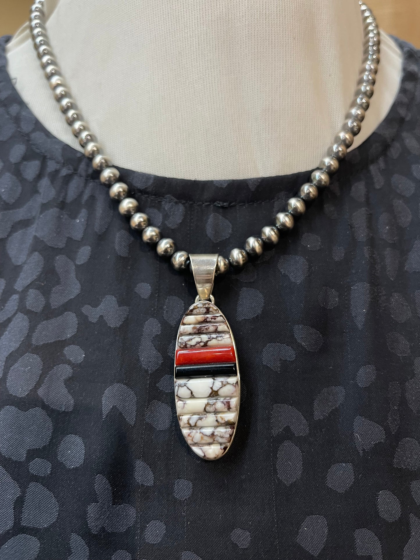 Wild Horse & Onyx & Coral Cobblestone Inay 3-piece set by Thomas Francusco, Navajo