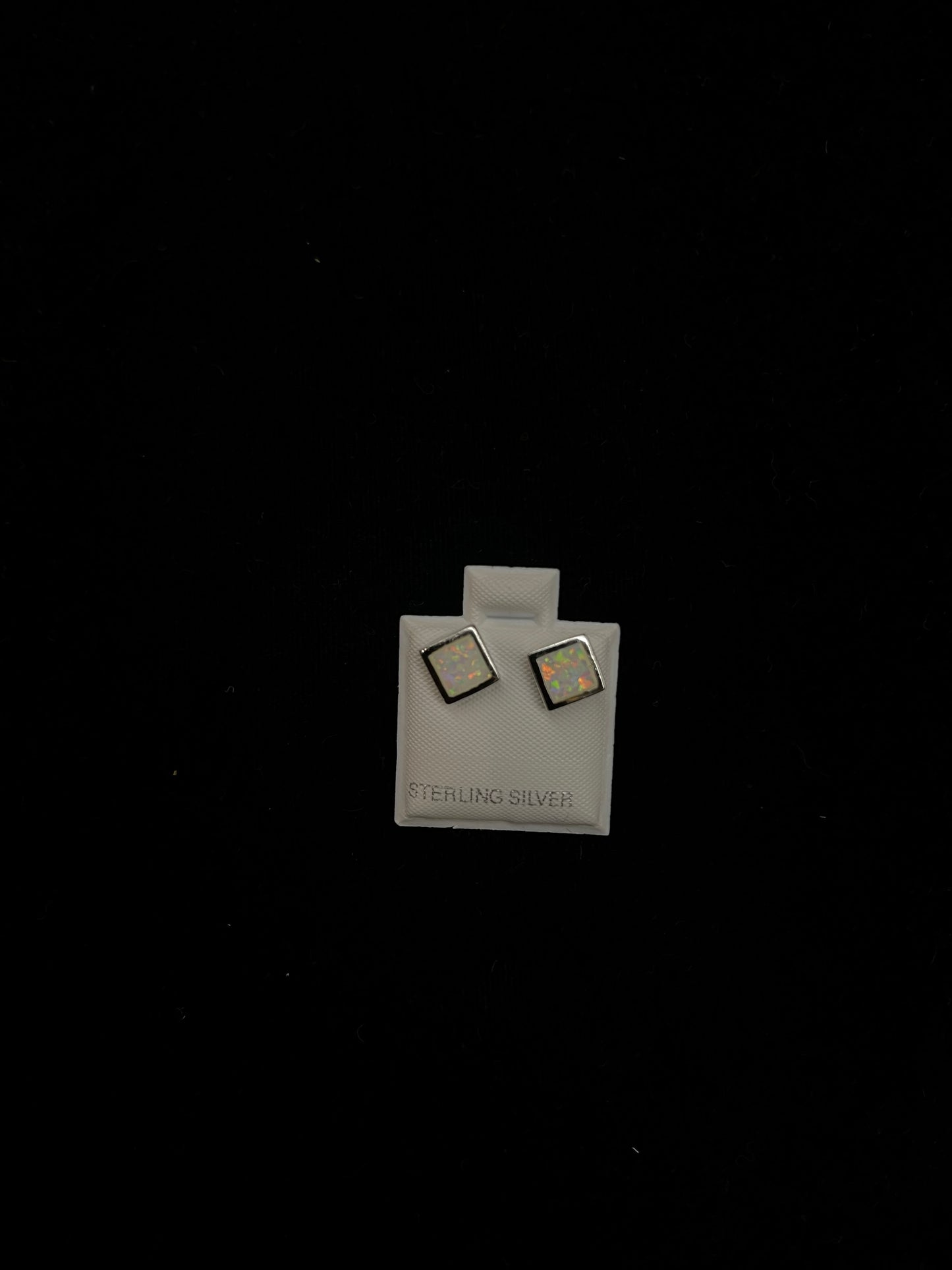 White Opal Square Post Earrings