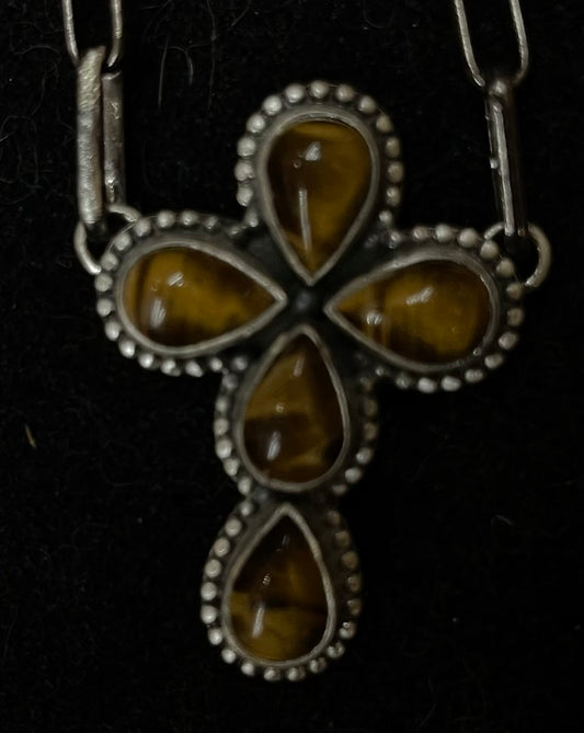 16" Tigers Eye Cross Necklace