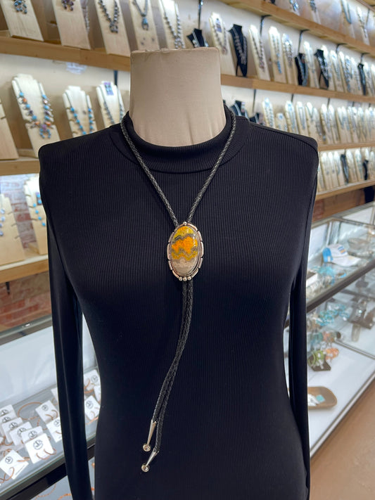 Bumblebee Jasper Bolo Tie by Joelias Draper, Navajo