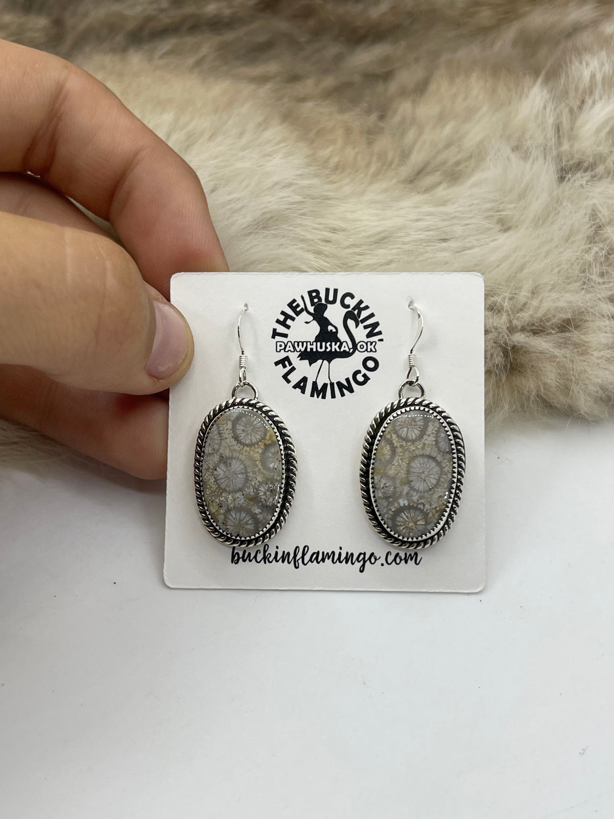 5 Stone Necklace & Earring Set Fossil Coral by Joe Begay, Navajo