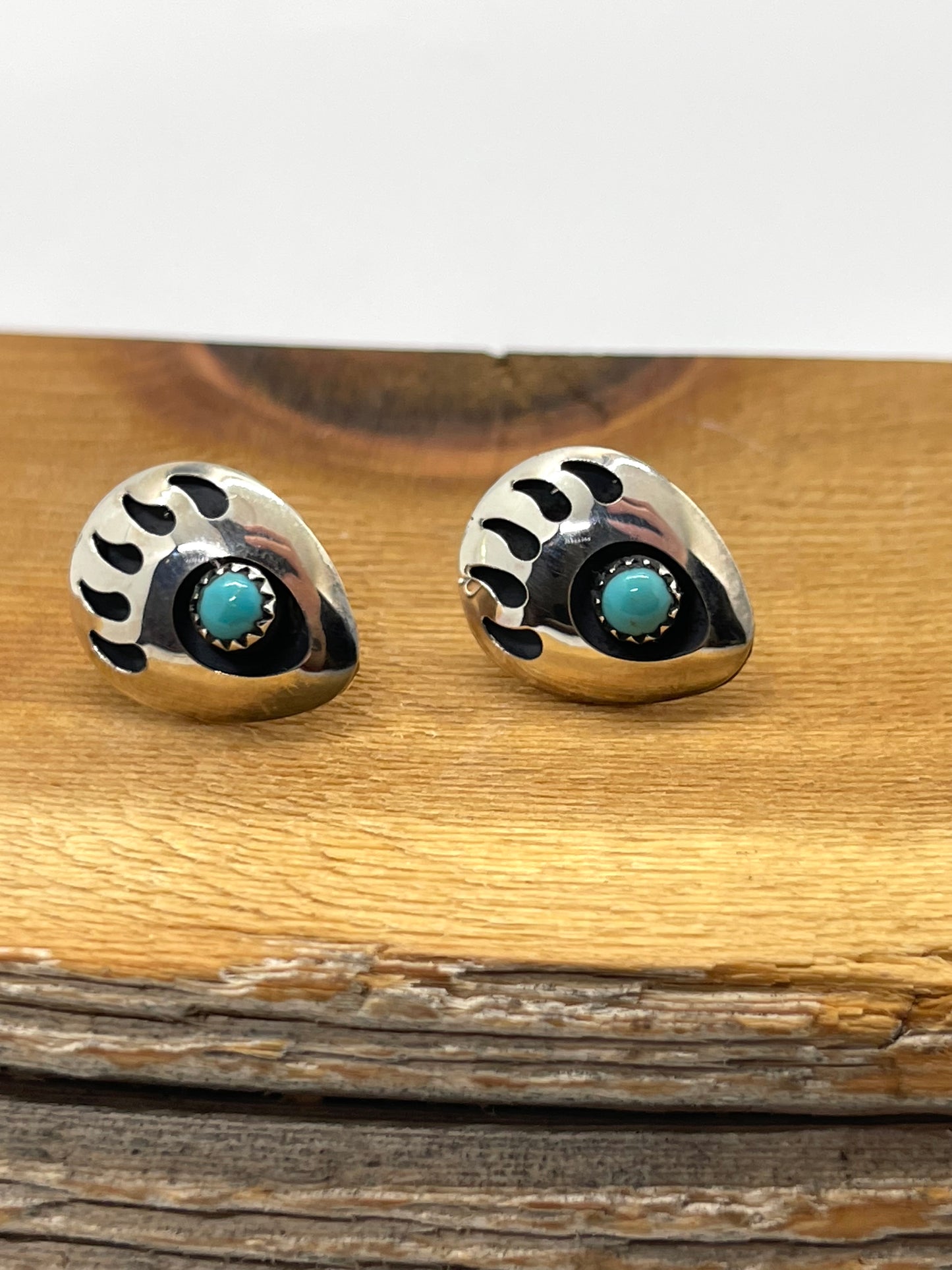 Bear Claw Turquoise Shadowbox Post Earrings by Leroy Parker, Navajo