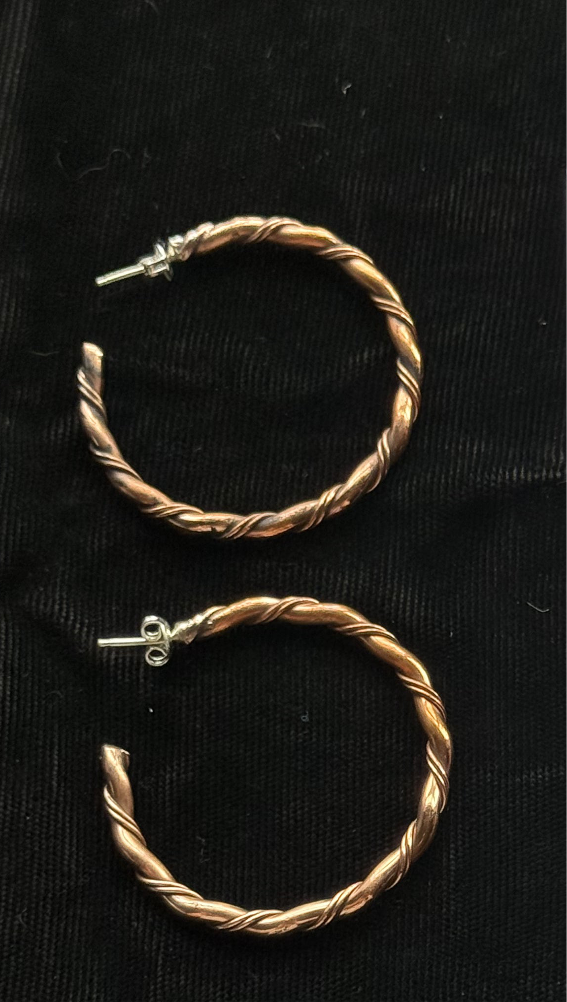 Twisted Copper Hoop Earrings by Elaine Tahe, Navajo