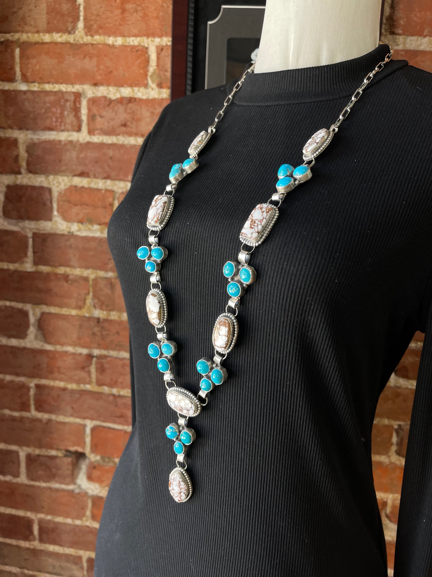 33"+3" Wild Horse and Sleeping Beauty Turquoise Lariat Necklace