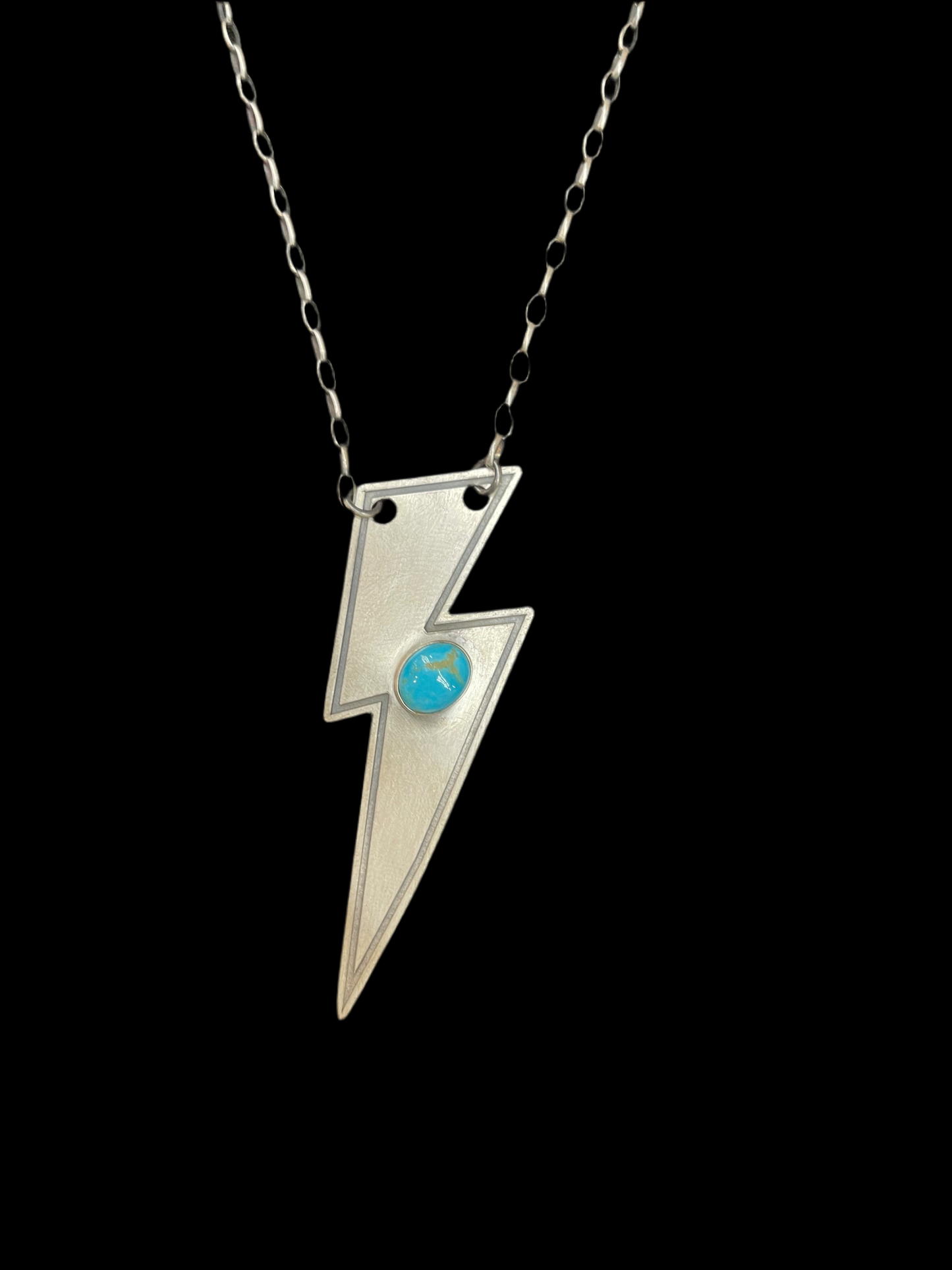 17" Sterling Silver Lighting Bolt Necklace with Sleeping Beauty Turquoise