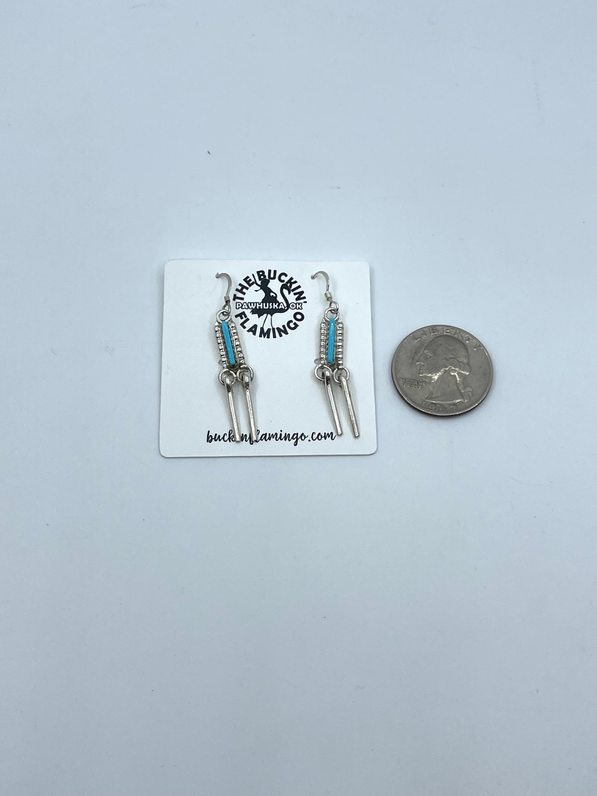 Turquoise Needlepoint Earrings with Fringe by Kathryn Qualoo, Zuni
