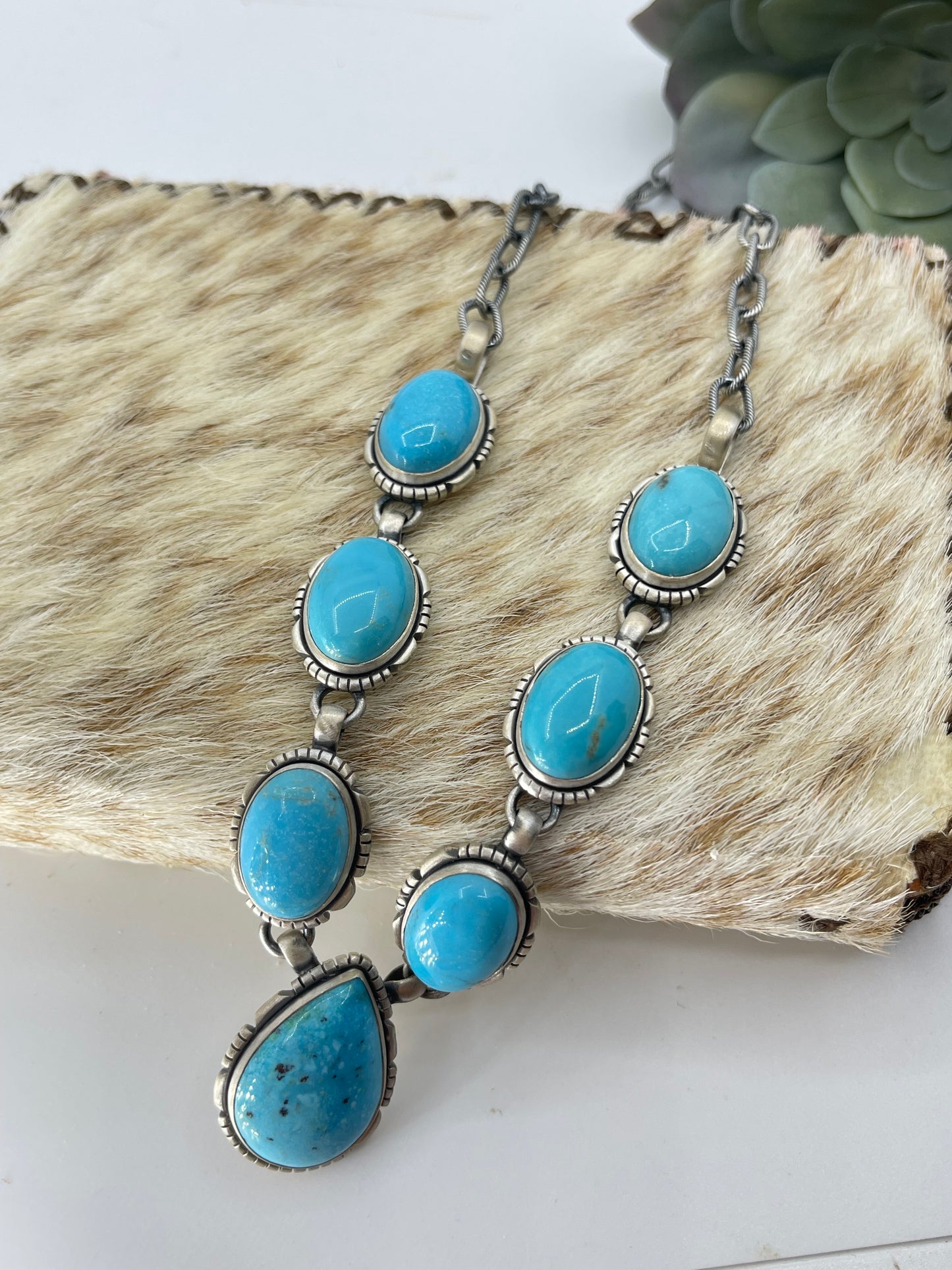 24" Blue Turquoise Lariat Style Necklace