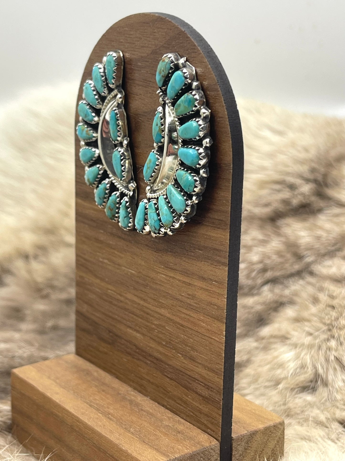 Kingman Turquoise Half Cluster Earrings by Zeita Begay, Navajo