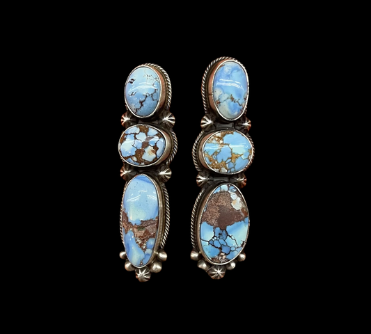 Golden Hills Turquoise Post Dangle Earrings by Timothy Yazzie, Navajo