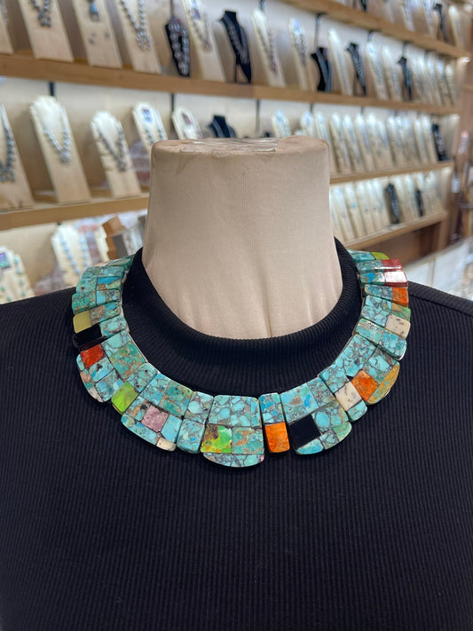 Turquoise Hand Cut Collar Necklace by Jolene Bird, Santo Domingo