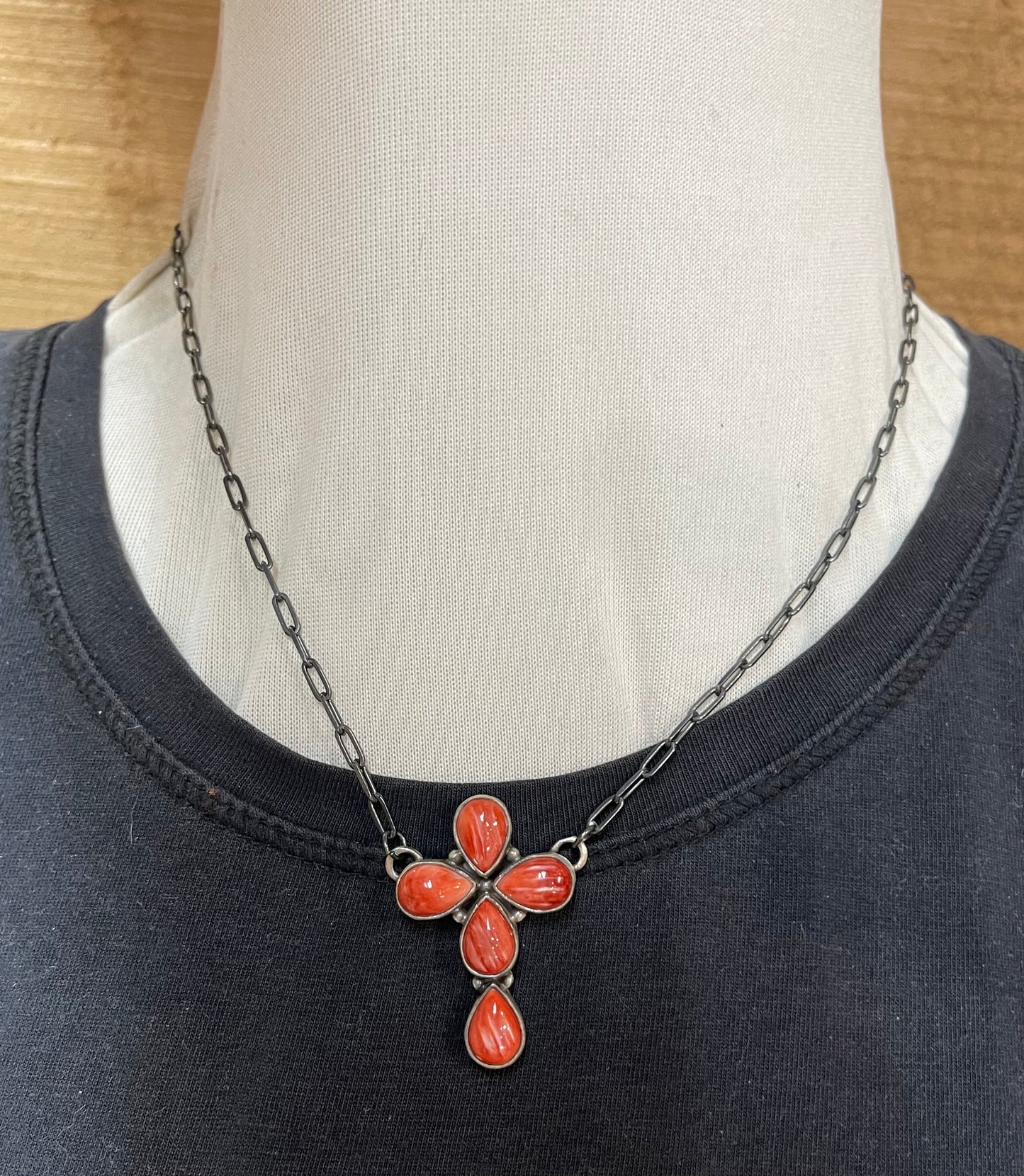 Red Spiny Oyster Shell Cross Necklace