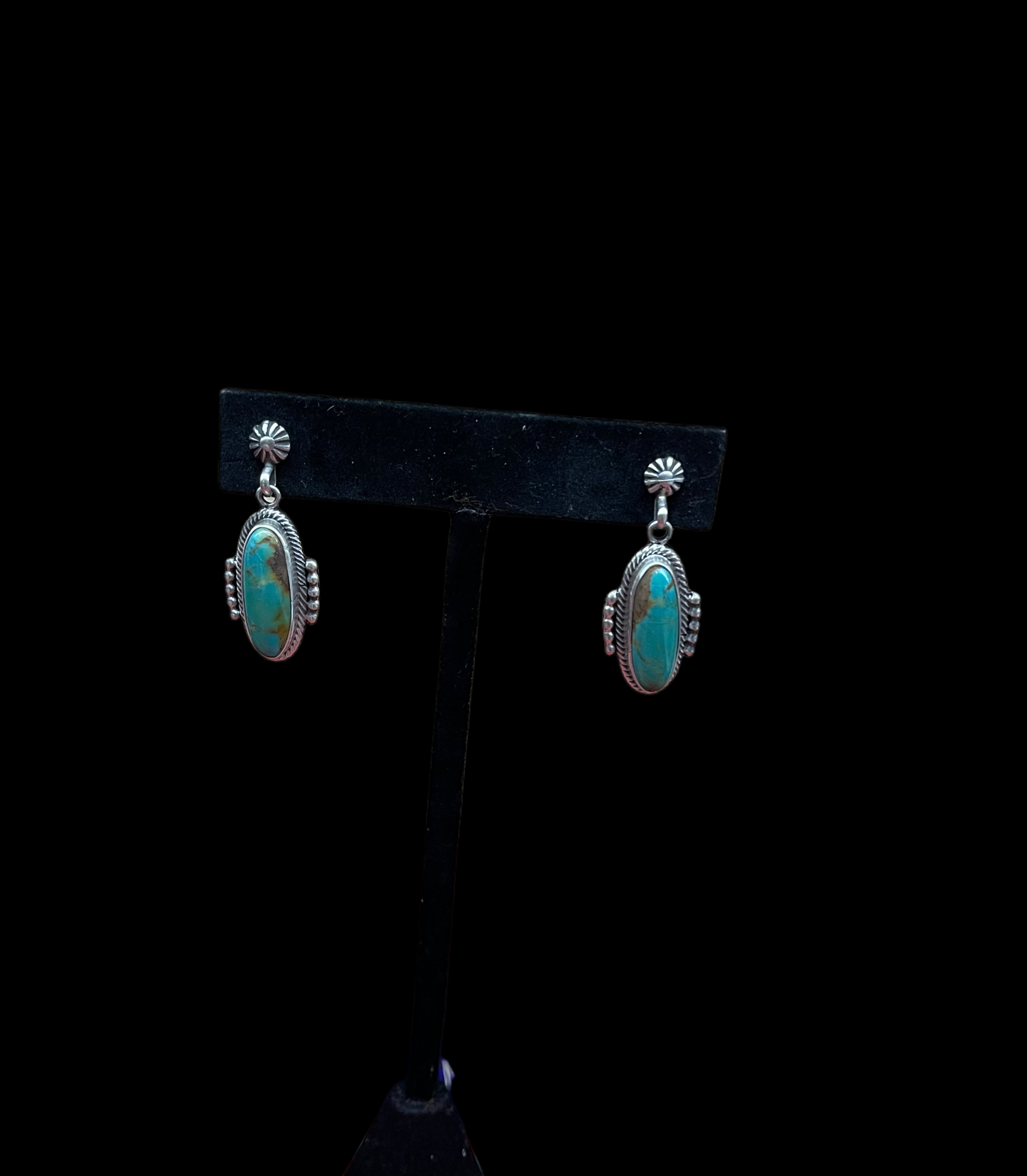 Kingman Turquoise Dangle Earrings by Verley Betone, Navajo